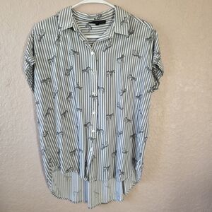 Jane Delancey Zebra Print Striped Blouse M Rayon Button Front Top